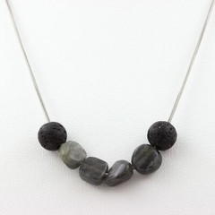 Necklace Labradorite Pearls from Finland + Lava 8 mm. Steel Chain Women Necklace