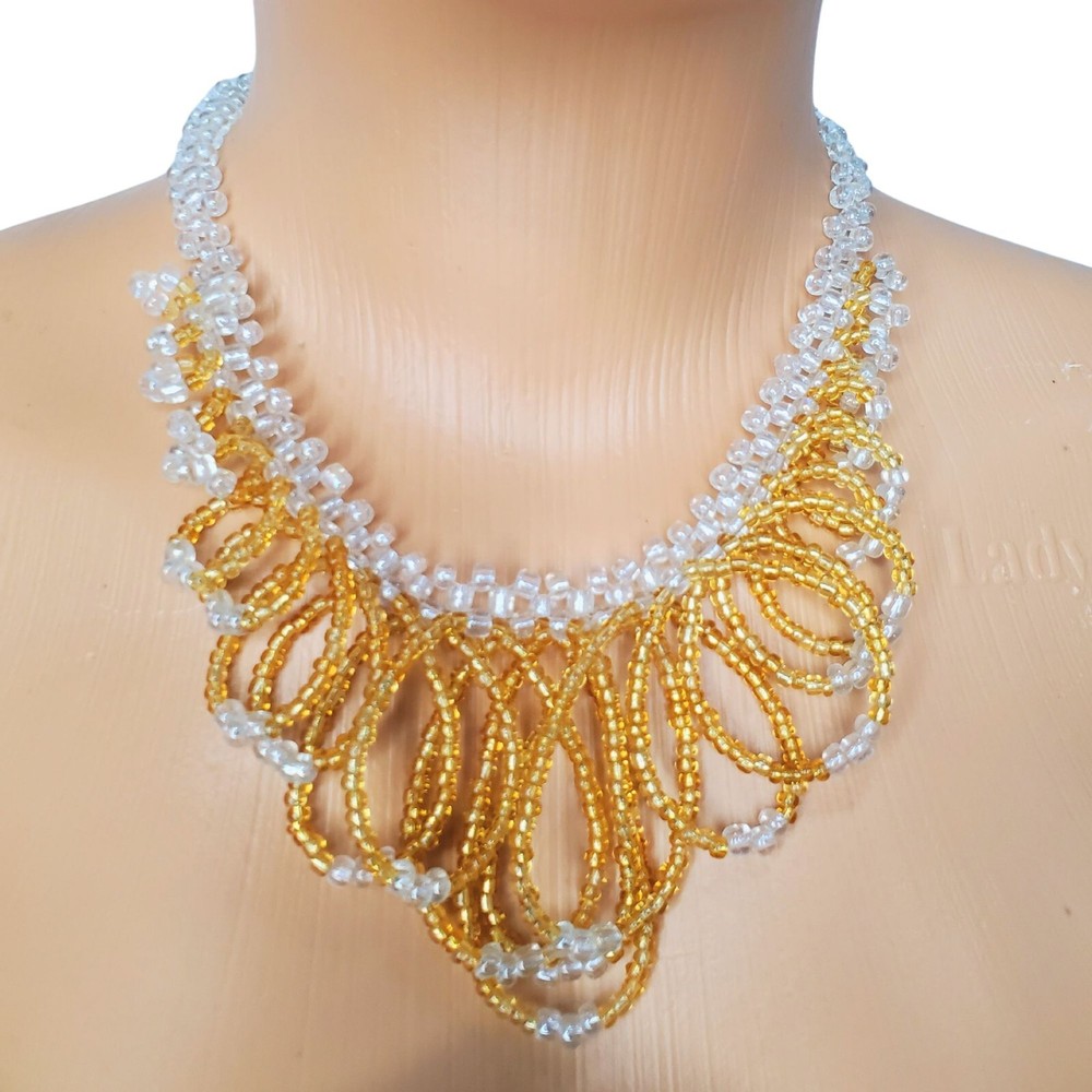 Crystal & Gold Bead Choker, African Women Beaded Necklace