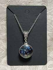Pendant Nature Flower Tree Lacework Glass Two Sided Silver 18” Boho Necklace