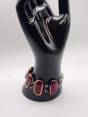 Studio Art Glass Bracelet Dichroic Fused Glass Red Black Artisan Toggle Bracelet