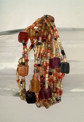 Handcrafted Multistrand Glass Beaded Bracelet Copper Tone Clasp Boho 8”