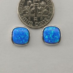 Blue Square FIRE OPAL Post Stud Earrings – 925 STERLING SILVER #668e