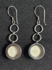 Bali Silver 925 Cream Full Moon Face Goddess Hooks & Links Dangle Earrings