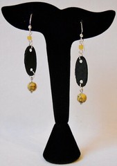 Black Wood Earrings Buff Brown Gold Beaded Hand Crafted OOAK Unique Dangle New