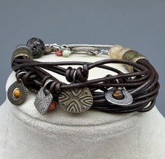 SILPADA B1889 Sterling Silver Brass Multi Strand Brown Leather Toggle Bracelet