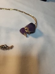 Amethyst Stone Pendant With Gold Tone Long Chain Necklace 15.75″