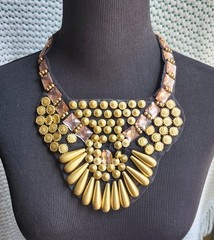 Handcrafted Golden Beaded Bib Statement Necklace Boho Festival
