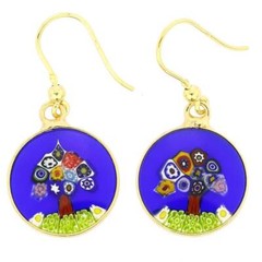 Glass Of Venice Millefiori Murano Glass Dangle Earrings for Women Round Multicol