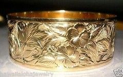 QUOTE 24MM 14K YELLOW GOLD HAWAIIAN CUSTOM ENGRAVED PERSONALIZED BANGLE 6.5-9 #2