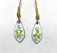 Enamel on Copper Dainty Teardrop DANGLE EARRINGS -White with Spots- Inga