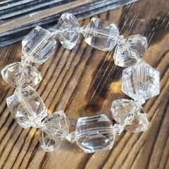 Clear Faceted Lucite Beads Chunky Handcrafted Stretch Bracelet