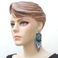 BLUE BLACK WHITE SEED BEADED EARRINGS MEDICINE MAN’S BEADWORK E21/2