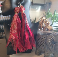 HANDMADE RED FABRIC DANGLE EARRINGS