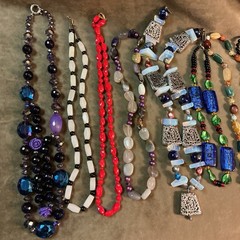 Handmade necklace lot of 11 pieces glass Gemstone Red Blue Black Etc.