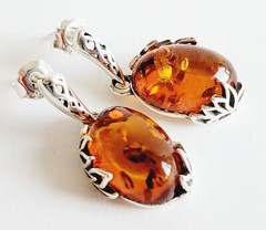 AMBER EARRINGS Genuine BALTIC AMBER 925 Sterling Silver Dangle EARRINGS 4.0g