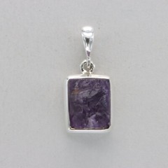 925 Sterling Silver – Raw Cut Square Purple Amethyst Pendant – Natural Rough Cut