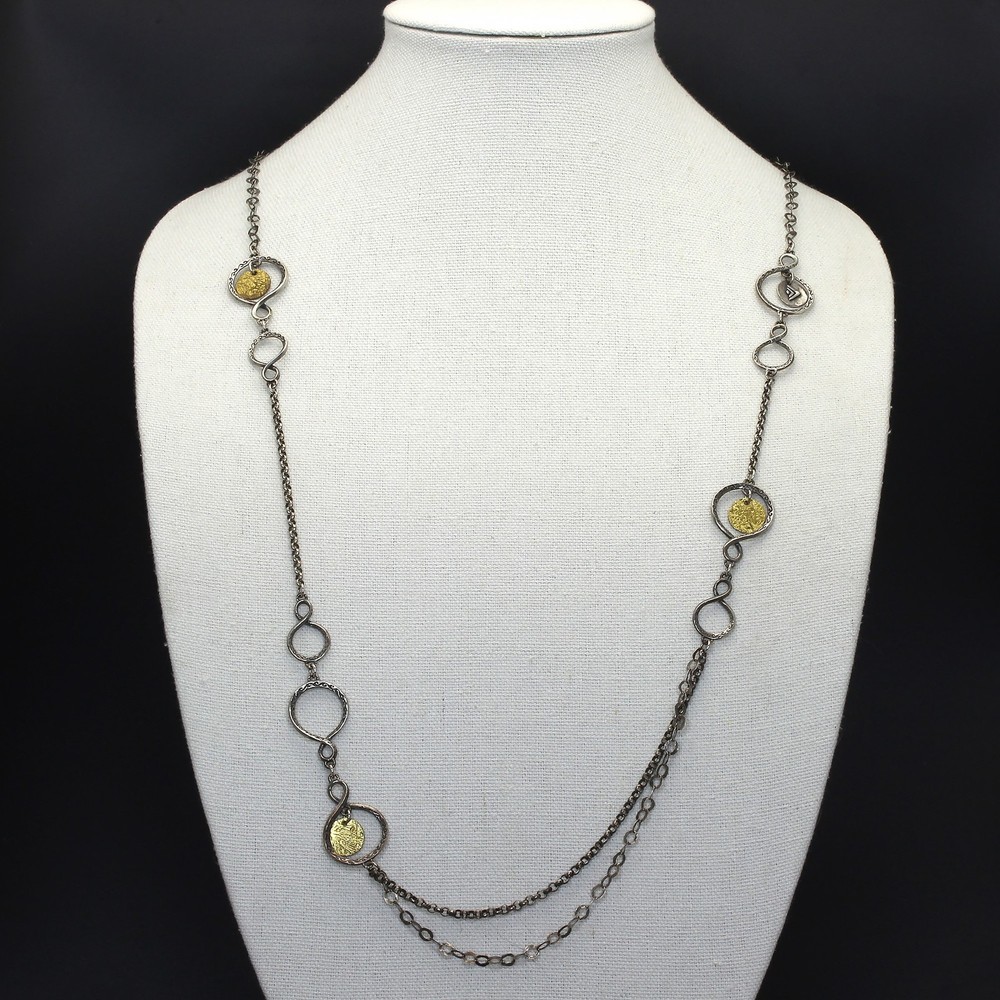 Retired Silpada 38″ Oxidized Sterling & Brass Infinity Link Chain Necklace N2150