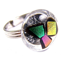 Dichroic Glass RING Adjustable Pink Orange Green Recycled Clear Round 1/2″ 15mm