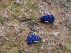 Lapis & White Opal Indian Inspired Bear Southwest Sterling Silver Earrings E63