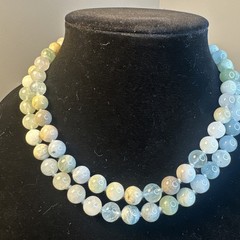 36 Inch 10 Mm Natural Blue Agate Gemstone Bead Necklace In 925