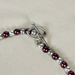 Vintage Artisan Handmade Painted Rose Bead Necklace Purple Toggle Clasp 18in A29