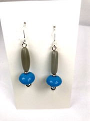 Handmade w/ Vintage Glass Grey & Blue Beads, Silver Plated Hooks