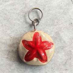 Handcrafted Ceramic Red White Starfish Pendant Charm Beach Nature Statement