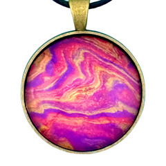 Pendant Necklace Handmade «Sunrise Mountain» Brass Bezel 30mm Black Cord