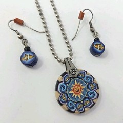 Earrings Pendant Set Sun & Clownfish ‘90s Ball Chain 18″ Polymer Clay