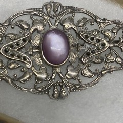 Signed BOMA Sterling Silver 925 Pink Moonstone Or MOP Marcasite Pin Brooch