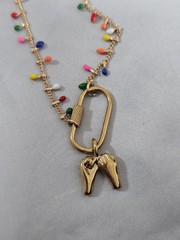 Artisan Goldtone Multicolor Enamel Goldtone Chain Carabiner Hand 17″ Necklace