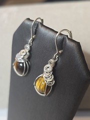 Tiger Eye Sterling Silver Wire Wrapped Earrings Handmade Leverback Brown OOAK 2