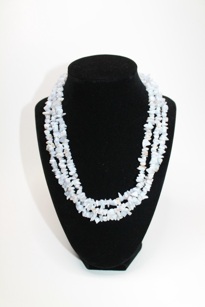 Blue Lace Agate Chip necklace 3 strand sterling silver clasp