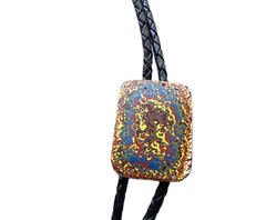 1950-1960 Fordite Detroit Agate Bolo Bola Tie on Genuine Leather Bolo Cord FB91