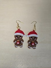 Christmas Holiday Gingerbread Man Handmade Embroidered Earring Set