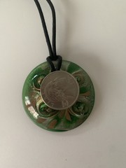 Pendant Green Glass Gold Foil & Necklace Lacing 15-18 In Adjustable Length