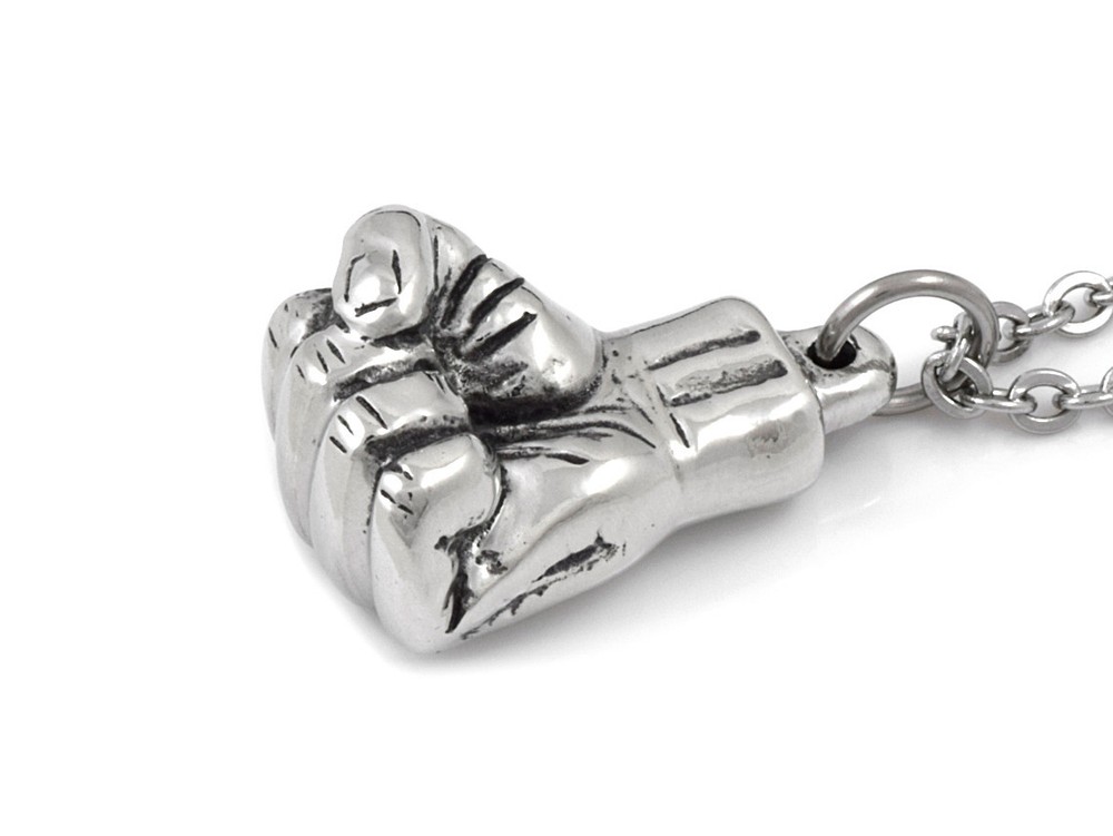 Human Fist Pendant Necklace in Metal, Handmade Clenched Hand Jewelry Pewter