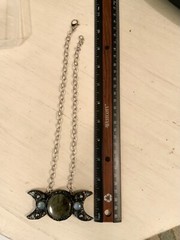 Huge Labradorite Pendant Necklace Triple Moon Artisan Handcrafted
