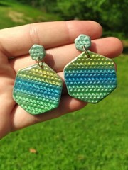 Handcrafted Polymer Clay Resin Gold Dangle Stud Earrings Green Blue Yellow