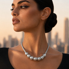 Silver Bead Statement Necklace Modern Mesh Collar Contemporary Fashion Jewelry