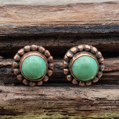 Green Mojave Turquoise Solid Copper Stud Earrings Southwestern Native Style