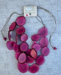 Organic Tagua Nut, Acai Seeds Necklace, Pink, 2 Strands, Handmade in Ecuador