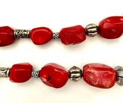 Vintage Tibetan Dzi Bead Coral Necklace Large Chunky Red Coral Tribal Boho