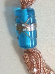 Artisan Copper Silver Multi Strand Blue Gold Enamel Glass Beaded Necklace