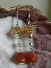 Natural Untreated Carnelian Citrine Crystal Quartz Silver Plated Earrings