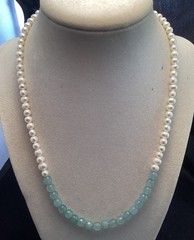 Cultured Freshwater 6 Mm Pearl and Aquamarine Beaded strand Necklace 19”