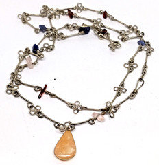Hand Made Silver Tone Loop Wire Wrapped Stone Wire Link 24 Inch Necklace