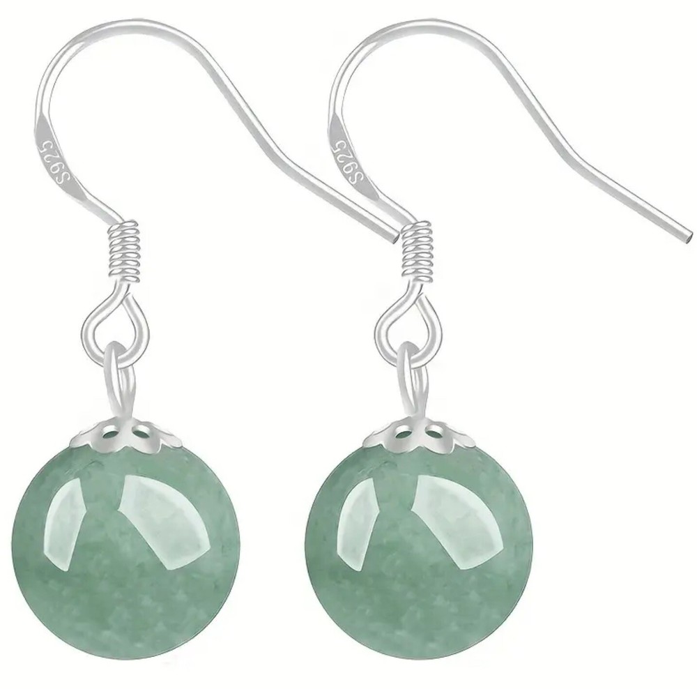 NEW Natural Green Jade Bead Earrings S925 Silver Only ONE Pair