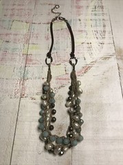 Artisan Cultured Pearl Woven Multistrand Necklace Semi Precious Stone Beaded