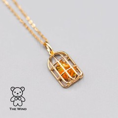 Bird Cage Mexican Fire Opal Pendant ONLY 14K Yellow Gold Fine Jewelry